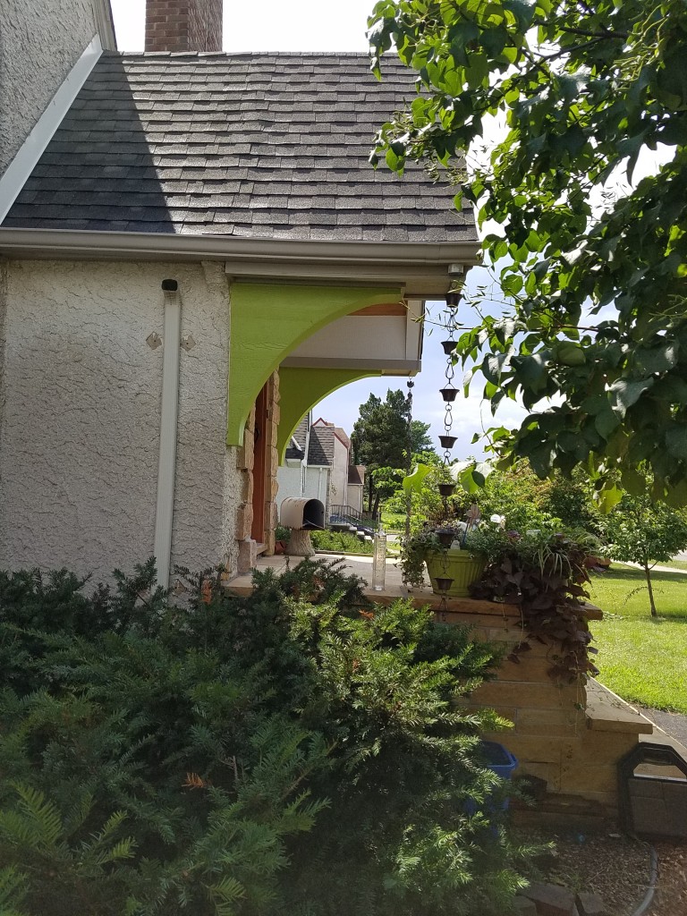 This rain chain collects a small roof area